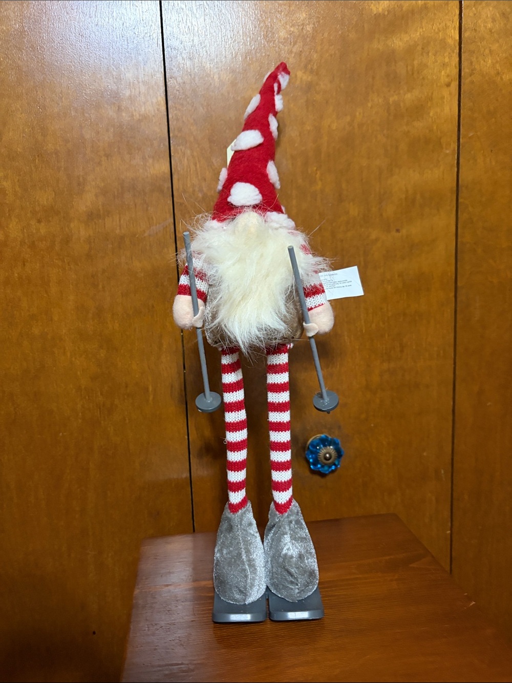 Festive Red & White Ski Gnome Holiday Figurine